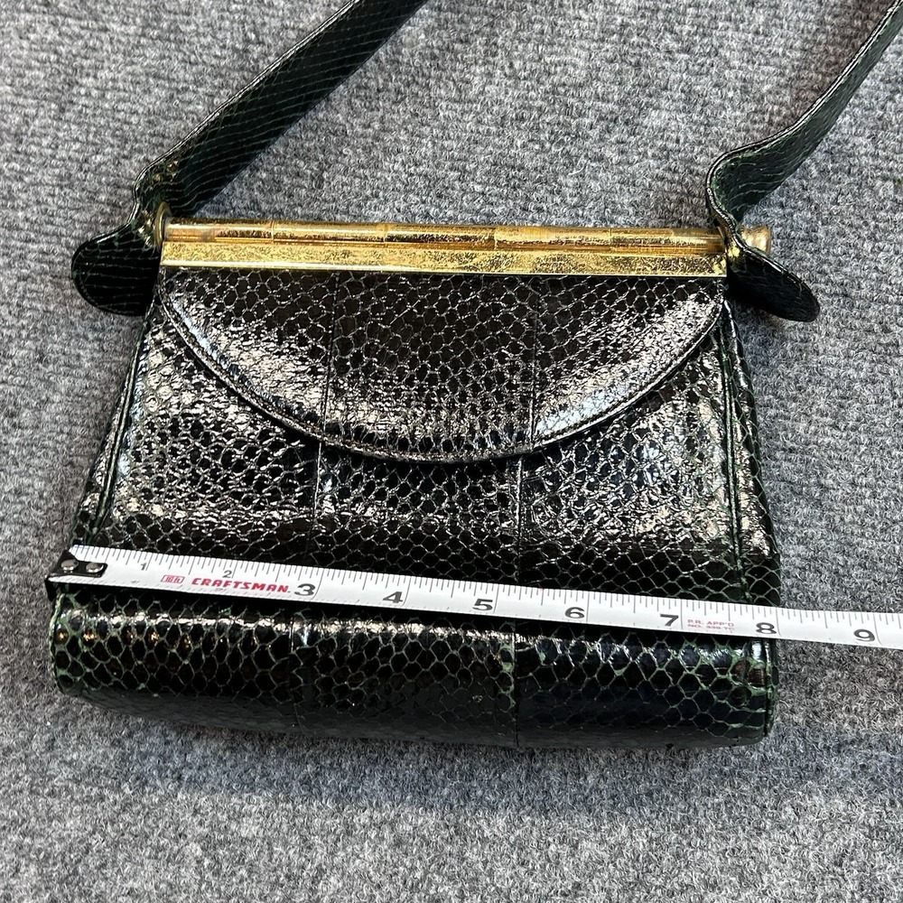 Vintage Dark Green Snake Lizard Skin Handbag with Clasp Closure By Alan Reptile - Picture 11 of 14